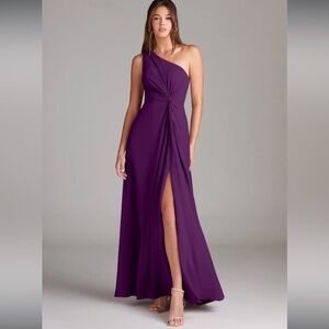 Azazie One-Shoulder Gown in Grape